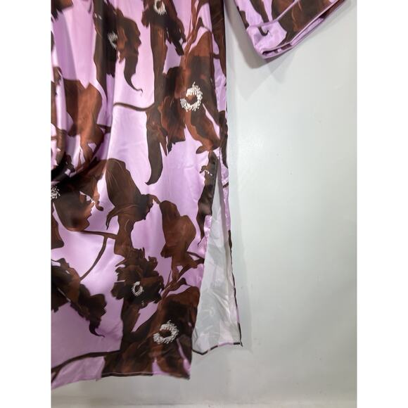 Nova Luxe Maximalist Satin Floral Caftan Maxi Dress 1X Deep V Resortwear Vacay - Picture 9 of 11